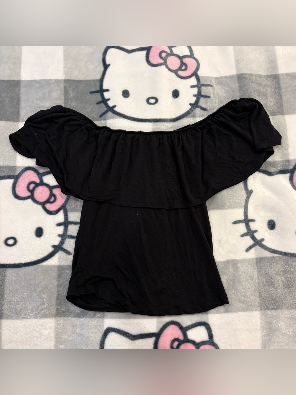 Garage Black Off Shoulder Ruffle Top